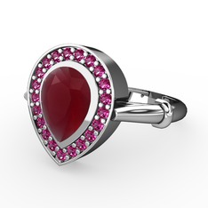 Esinti Yüzük - Kök yakut ve rodolit garnet 18 ayar beyaz altın yüzük #178ojwt