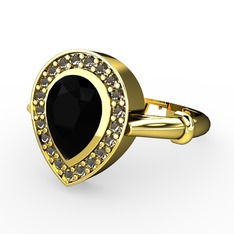 Esinti Yüzük - Siyah zirkon ve dumanlı kuvars 18 ayar altın yüzük #17lb9zn