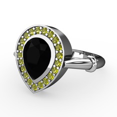 Esinti Yüzük - Siyah zirkon ve peridot 925 ayar gümüş yüzük #17qxqx9