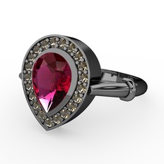 Rodolit garnet ve dumanlı kuvars 925 ayar siyah rodyum kaplama gümüş yüzük