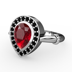 Garnet ve siyah zirkon 8 ayar beyaz altın yüzük