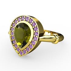 Peridot ve ametist 925 ayar altın kaplama gümüş yüzük