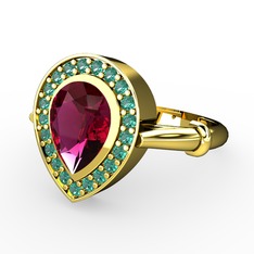 Esinti Yüzük - Rodolit garnet ve yeşil kuvars 8 ayar altın yüzük #19b4gcv