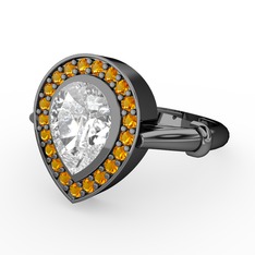 Esinti Yüzük - Swarovski ve sitrin 925 ayar siyah rodyum kaplama gümüş yüzük #19imp2j