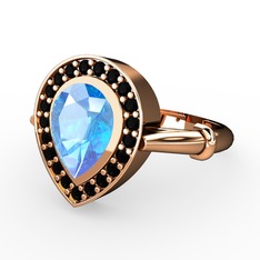 Esinti Yüzük - Akuamarin ve siyah zirkon 8 ayar rose altın yüzük #19jh1gk