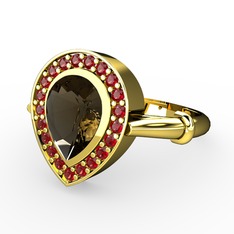 Dumanlı kuvars ve garnet 8 ayar altın yüzük