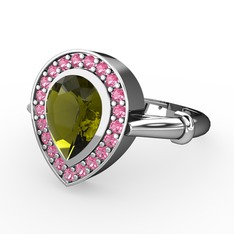 Esinti Yüzük - Peridot ve pembe kuvars 8 ayar beyaz altın yüzük #1aixu6u