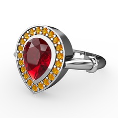Garnet ve sitrin 8 ayar beyaz altın yüzük