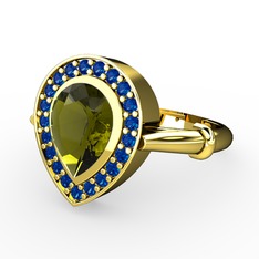 Peridot ve lab safir 8 ayar altın yüzük