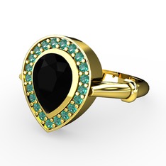 Esinti Yüzük - Siyah zirkon ve yeşil kuvars 14 ayar altın yüzük #1avmlnh