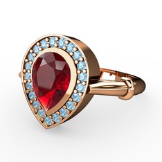 Esinti Yüzük - Garnet ve akuamarin 14 ayar rose altın yüzük #1b3r48d