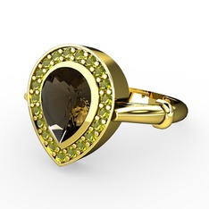 Esinti Yüzük - Dumanlı kuvars ve peridot 925 ayar altın kaplama gümüş yüzük #1bz918q