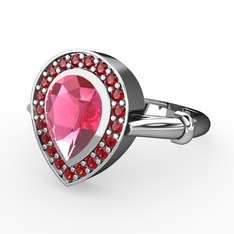 Esinti Yüzük - Pembe kuvars ve garnet 18 ayar beyaz altın yüzük #1clhfta