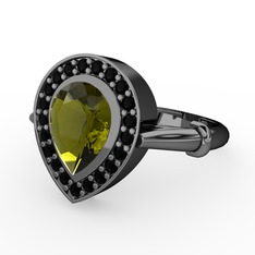 Esinti Yüzük - Peridot ve siyah zirkon 925 ayar siyah rodyum kaplama gümüş yüzük #1d0w9ct