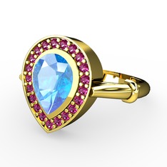 Akuamarin ve rodolit garnet 18 ayar altın yüzük