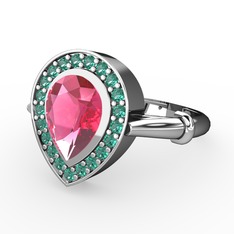 Pembe kuvars ve yeşil kuvars 18 ayar beyaz altın yüzük