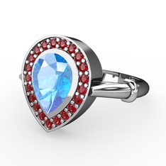 Akuamarin ve garnet 8 ayar beyaz altın yüzük