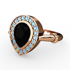 Esinti Yüzük - Siyah zirkon ve akuamarin 14 ayar rose altın yüzük #1duqf6n