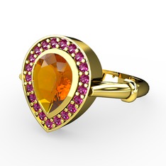 Sitrin ve rodolit garnet 925 ayar altın kaplama gümüş yüzük