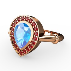 Akuamarin ve garnet 14 ayar rose altın yüzük