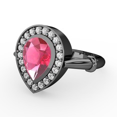 Esinti Yüzük - Pembe kuvars ve swarovski 925 ayar siyah rodyum kaplama gümüş yüzük #1dzc9zv
