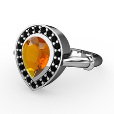 Esinti Yüzük - Sitrin ve siyah zirkon 14 ayar beyaz altın yüzük #1eg51br