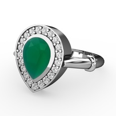 Esinti Yüzük - Kök zümrüt ve beyaz zirkon 8 ayar beyaz altın yüzük #1fd1a60