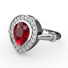 Garnet ve pırlanta 18 ayar beyaz altın yüzük (0.22 karat)