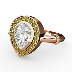 Esinti Yüzük - Beyaz zirkon ve peridot 18 ayar rose altın yüzük #1ft2haf