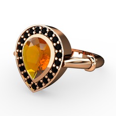 Esinti Yüzük - Sitrin ve siyah zirkon 14 ayar rose altın yüzük #1i26ov5