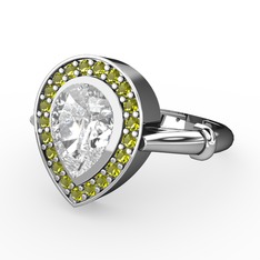 Beyaz zirkon ve peridot 8 ayar beyaz altın yüzük