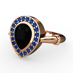 Siyah zirkon ve lab safir 925 ayar rose altın kaplama gümüş yüzük