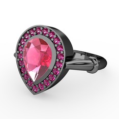 Esinti Yüzük - Pembe kuvars ve rodolit garnet 925 ayar siyah rodyum kaplama gümüş yüzük #1ievcd
