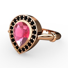 Esinti Yüzük - Pembe kuvars ve siyah zirkon 8 ayar rose altın yüzük #1im4b24