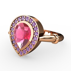 Pembe kuvars ve ametist 925 ayar rose altın kaplama gümüş yüzük