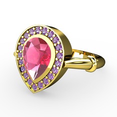 Esinti Yüzük - Pembe kuvars ve ametist 925 ayar altın kaplama gümüş yüzük #1j6fwt4
