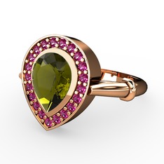 Peridot ve rodolit garnet 18 ayar rose altın yüzük