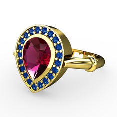 Esinti Yüzük - Rodolit garnet ve lab safir 14 ayar altın yüzük #1jfaq17