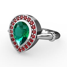 Yeşil kuvars ve garnet 14 ayar beyaz altın yüzük