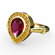Rodolit garnet ve sitrin 925 ayar altın kaplama gümüş yüzük