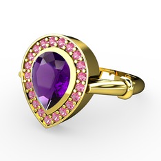 Esinti Yüzük - Ametist ve pembe kuvars 925 ayar altın kaplama gümüş yüzük #1jp12o3