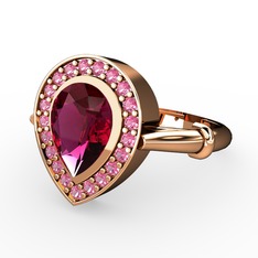 Esinti Yüzük - Rodolit garnet ve pembe kuvars 8 ayar rose altın yüzük #1jr48a4
