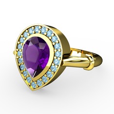 Esinti Yüzük - Ametist ve akuamarin 18 ayar altın yüzük #1jwpt5w