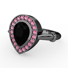 Siyah zirkon ve pembe kuvars 925 ayar siyah rodyum kaplama gümüş yüzük