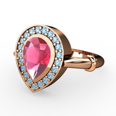 Pembe kuvars ve akuamarin 925 ayar rose altın kaplama gümüş yüzük