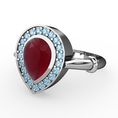 Kök yakut ve akuamarin 8 ayar beyaz altın yüzük