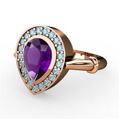 Esinti Yüzük - Ametist ve akuamarin 8 ayar rose altın yüzük #1l6eccd