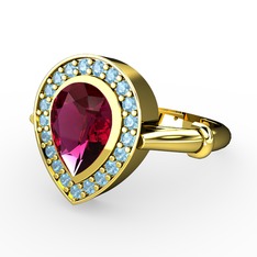 Esinti Yüzük - Rodolit garnet ve akuamarin 925 ayar altın kaplama gümüş yüzük #1l95d5e