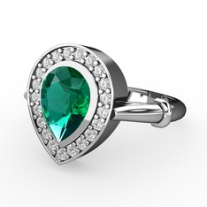 Esinti Yüzük - Yeşil kuvars ve beyaz zirkon 18 ayar beyaz altın yüzük #1la6k98