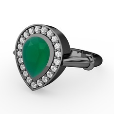 Esinti Yüzük - Kök zümrüt ve swarovski 925 ayar siyah rodyum kaplama gümüş yüzük #1lsf7py